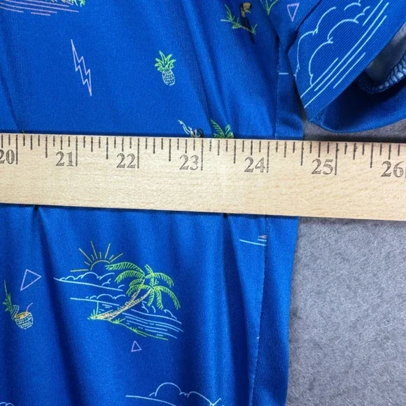 Mens Tropical Island Print Golf Polo Shirt Blue XL Short Sleeve Caddy Cart - Picture 5 of 7